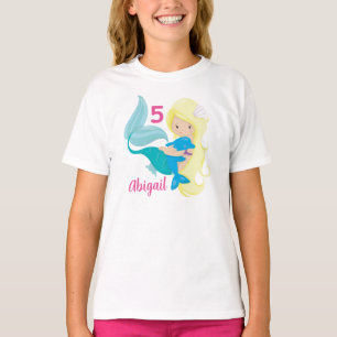 Mermaid Birthday Niedlich Custom Blonde Girls T-Shirt