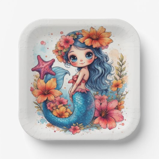 mermaid Birthday or Shower Pappteller (Vorderseite)