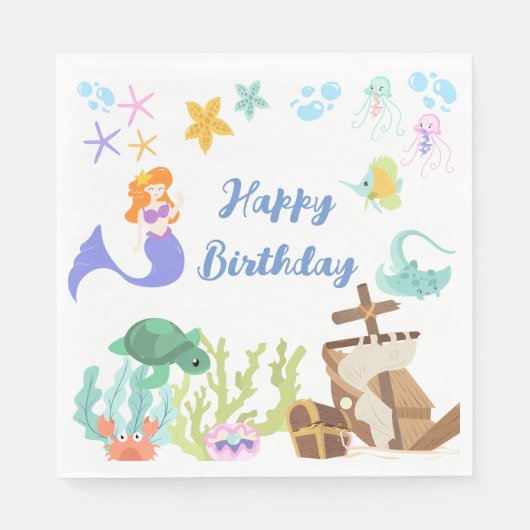 Mermaid Birthday Paper Napkin Serviette (Vorderseite)