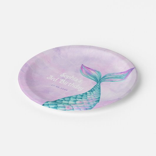 Mermaid Birthday Pappteller (Schrägansicht)
