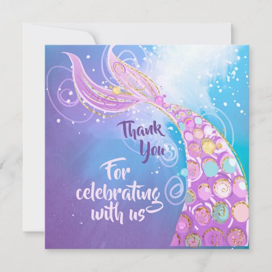 Mermaid Birthday Party Bash Dankeskarte (Vorderseite)