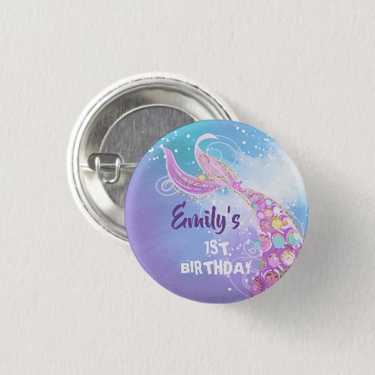Mermaid Birthday Party Button (Vorne & Hinten)