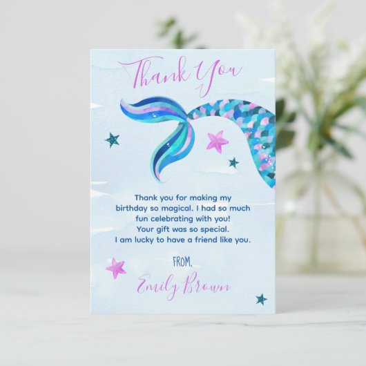 Mermaid Birthday Party Custom Dankeschön Karten (Stehend Vorderseite)