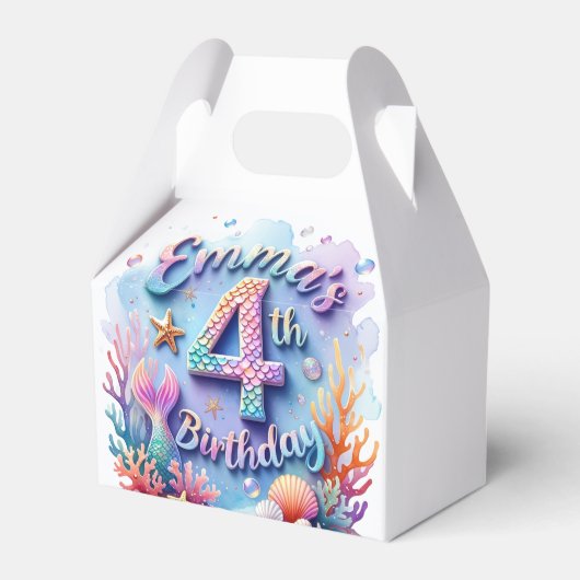 Mermaid Birthday Party Custom Name & Age Emma 4 Geschenkschachtel (Vorderseite)