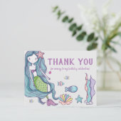 Mermaid Birthday Party Danke Postkarte (Stehend Vorderseite)