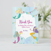 Mermaid Birthday Party Dankeskarte (Stehend Vorderseite)