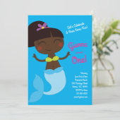 Mermaid Birthday Party Dark Skin Black Asian Einladung (Stehend Vorderseite)