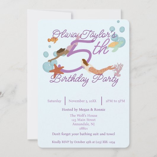 Mermaid Birthday Party Einladung (Vorderseite)