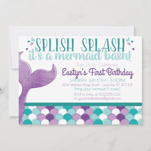 Mermaid Birthday Party Einladung (Vorderseite)