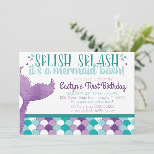 Mermaid Birthday Party Einladung (Stehend Vorderseite)