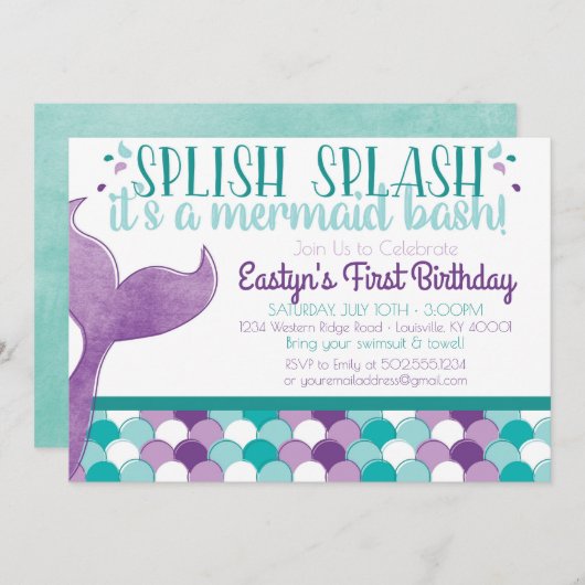 Mermaid Birthday Party Einladung (Vorne/Hinten)