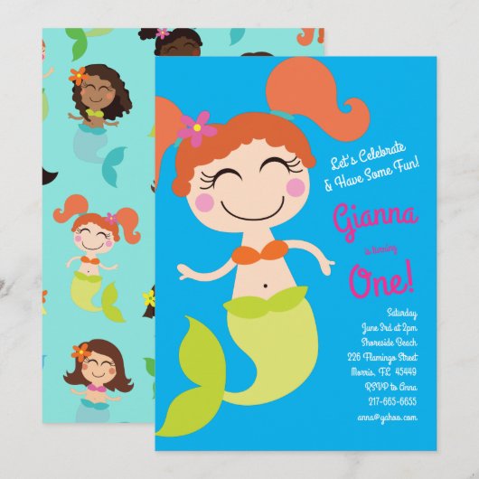 Mermaid Birthday Party Einladung (Vorne/Hinten)