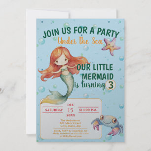Mermaid Birthday Party Einladung