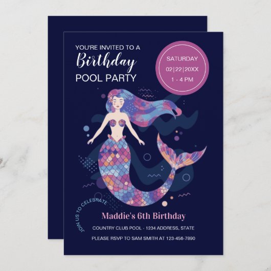 Mermaid Birthday Party Einladung (Vorne/Hinten)