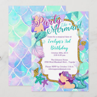 Mermaid Birthday Party Einladung - Glitzer Glam