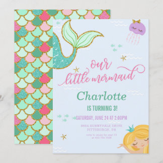 Mermaid Birthday Party Einladung - Gold Glitzer