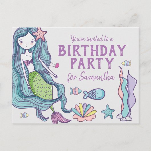 Mermaid Birthday Party Einladung Postkarte (Vorderseite)