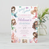 Mermaid Birthday Party Einladung Splish Splash Bas (Stehend Vorderseite)