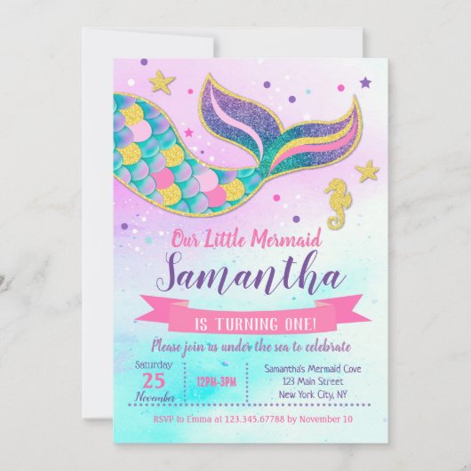 Mermaid Birthday Party Einladungen (Vorderseite)