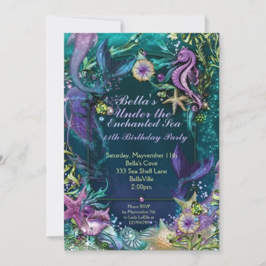 Mermaid Birthday Party Einladungen (Vorderseite)