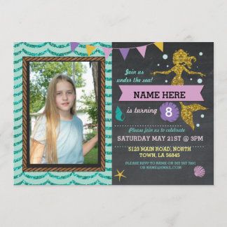 Mermaid Birthday Party Foto Gold Glitzer Einladung