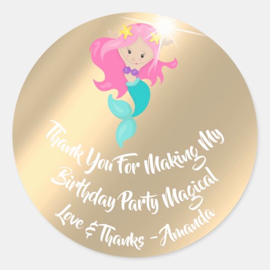 Mermaid Birthday Party für Pink Spark Gold Runder Aufkleber (Vorderseite)