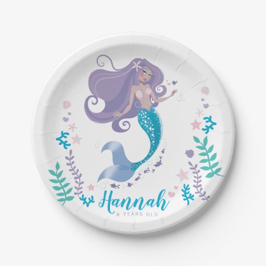 Mermaid Birthday Party Girl Paper Plate 7" Teller (Vorderseite)