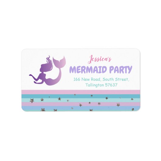 Mermaid Birthday Party Gold Glitzer Address Labels Adressaufkleber (Vorne)