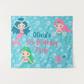 Mermaid Birthday Party Hintergrund Personalisiert Wandteppich (Vorderseite (Horizontal))