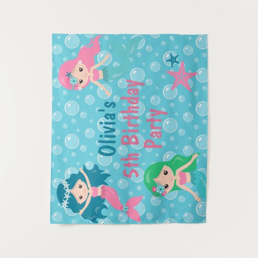 Mermaid Birthday Party Hintergrund Personalisiert Wandteppich (Vorderseite)