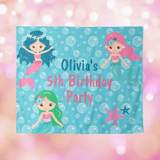 Mermaid Birthday Party Hintergrund Personalisiert Wandteppich