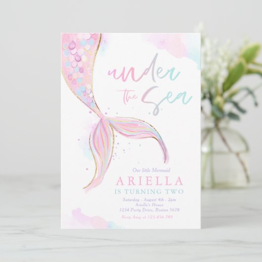 Mermaid Birthday Party im Meerjungfrau-Party Einladung (Stehend Vorderseite)