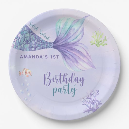 Mermaid Birthday Party im Rahmen der Meerjungfrau Pappteller (Vorderseite)