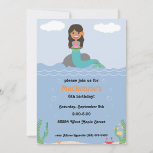 Mermaid Birthday Party Invasion - Tan/Dark Brown Einladung