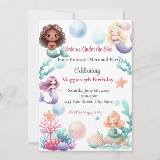 Mermaid Birthday Party Invitation for Girls Einladung