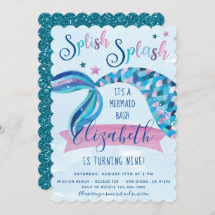 Mermaid Birthday Party Invites Einladung