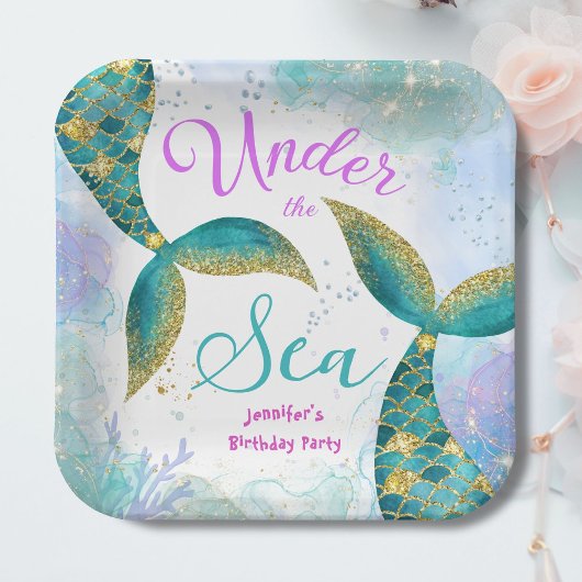 Mermaid Birthday Party Lila Aquamarines Papier Pappteller