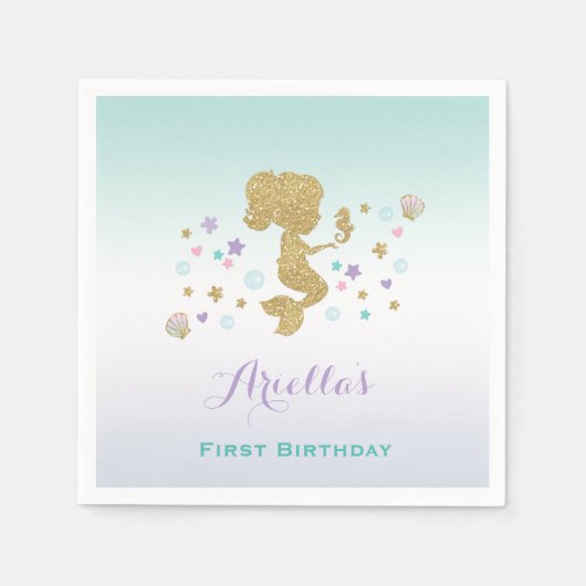 Mermaid Birthday Party Napkin Whimsical Meerjungfr Serviette (Vorderseite)