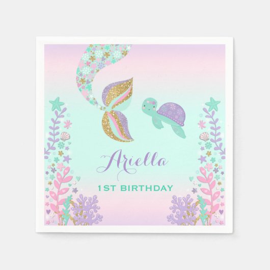 Mermaid Birthday Party Napkin Whimsical Meerjungfr Serviette (Vorderseite)