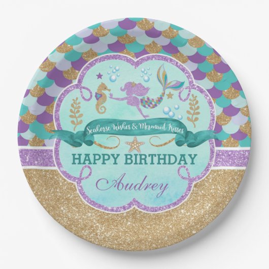 Mermaid Birthday Party Personalisiert Paper Plate Pappteller (Vorderseite)