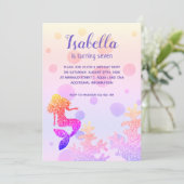 Mermaid Birthday Party Pink Lila Glitzern Einladung (Stehend Vorderseite)