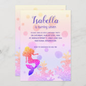 Mermaid Birthday Party Pink Lila Glitzern Einladung (Vorne/Hinten)