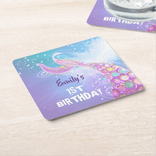 Mermaid Birthday Party Rechteckiger Pappuntersetzer (angewinkelt)