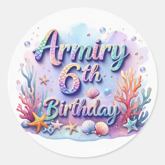 Mermaid Birthday Party Sticker Armiry 6th Birthday (Vorderseite)