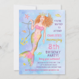 Mermaid Birthday Party Under Sea Beach Redhead Einladung