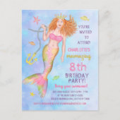 Mermaid Birthday Party Under Sea Beach Redhead Einladungspostkarte (Vorderseite)