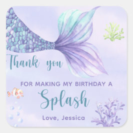 Mermaid Birthday Party Under Sea - Danke Quadratischer Aufkleber
