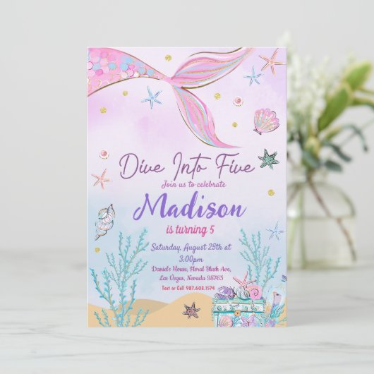 Mermaid Birthday Party under Sea Party Einladung (Stehend Vorderseite)