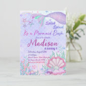 Mermaid Birthday Party under Sea Party Einladung (Stehend Vorderseite)