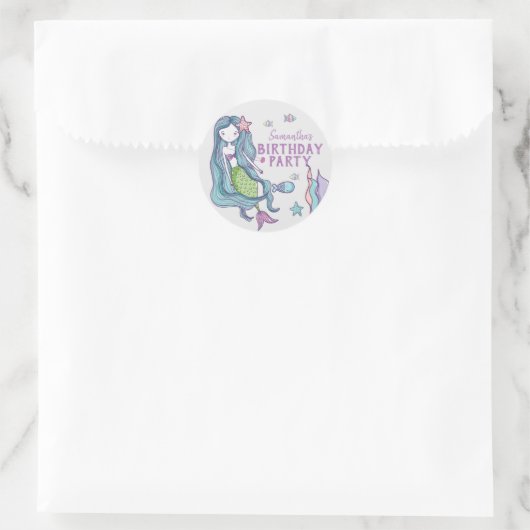 Mermaid Birthday Personalisiert Runder Aufkleber (Tasche)